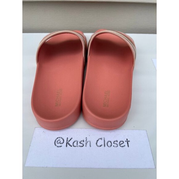 Michael Kors Slide brandy metallic striped logo sandal sherbert - Picture 3 of 6